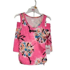 𝅺Justice Girls Tie Dye Multicolor Pink Shorts Set Size 10M NEW WITH TAGS